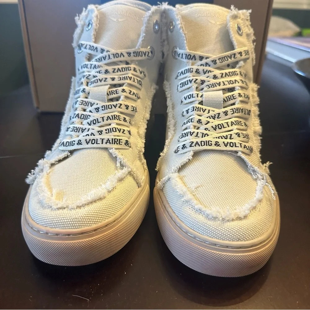 NIB Zadig & Voltaire High Flash Canvas High Tops Size 39 Flash Cream US 8 - Picture 14 of 15